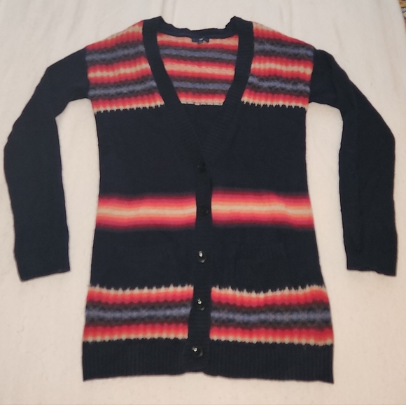 GAP Fair Isle Lambswool Vintage Boyfriend Cardigan Sweater Navy Blue Red Pink - Picture 1 of 13